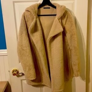Brandy Melville Faux Fur Hooded Coat